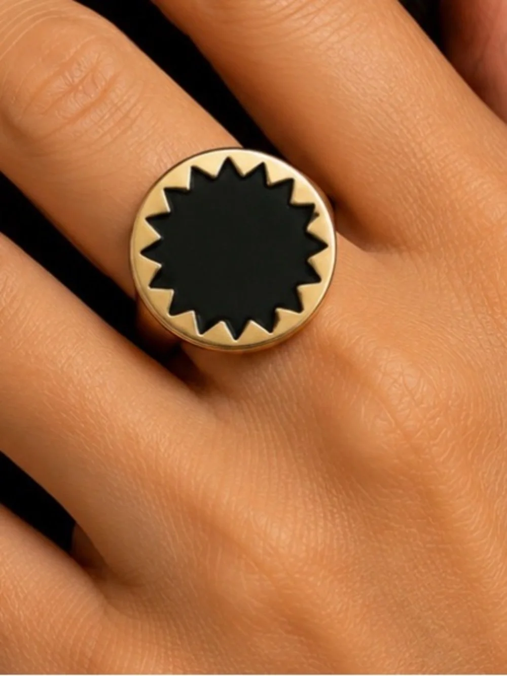 Gold Ring with Black Starburst Inlay